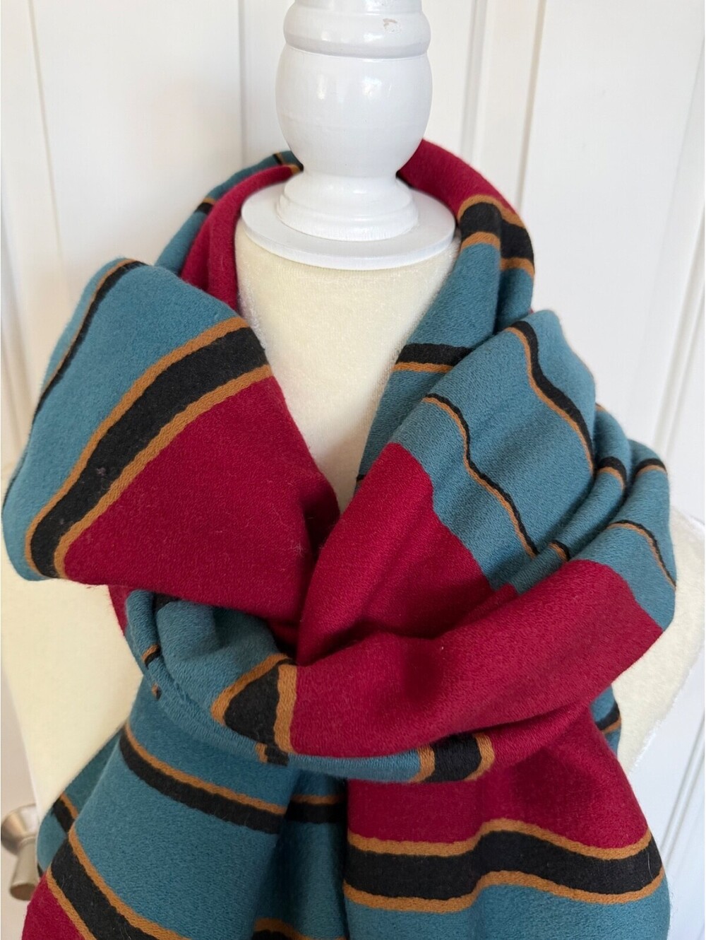 Vintage M. Marcel Guillemin Paris Wool Scarf Striped Fringe Extra Long